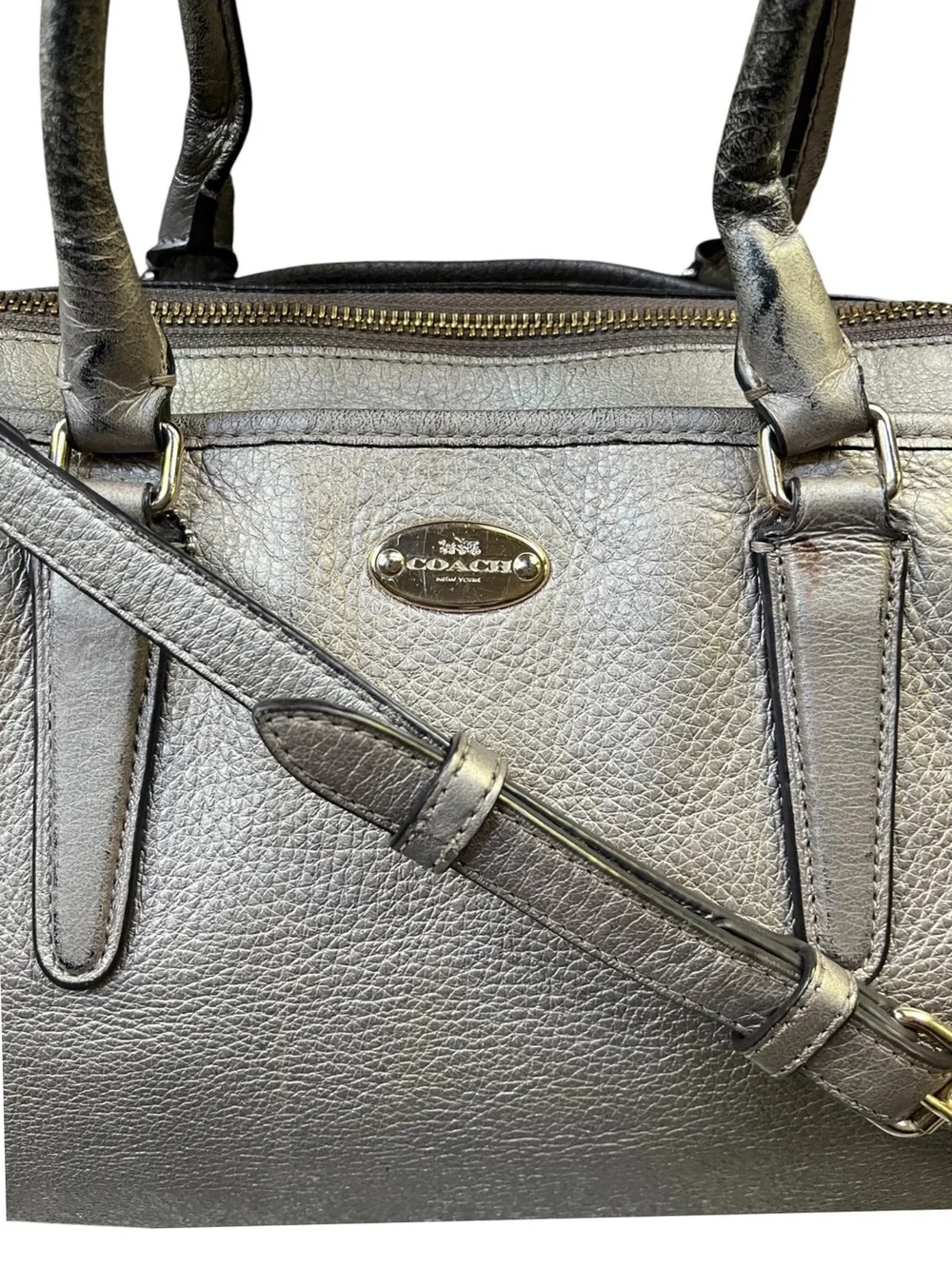 Coach Morgan Satchel Crossbody Bag in Soft Gold Pebbled Leather - Picture 4 of 14